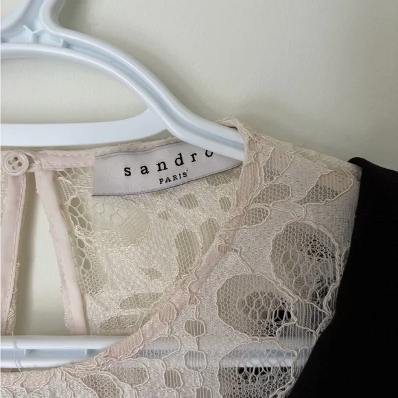 Sandro Nita Black Cream Lace Long Sleeve Dress - Picture 4 of 11